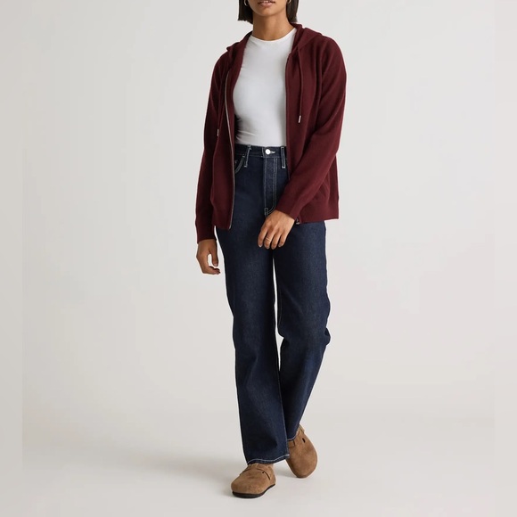 QUINCE Mongolian Cashmere Full-Zip Hoodie Rich Burgundy - Picture 6 of 10